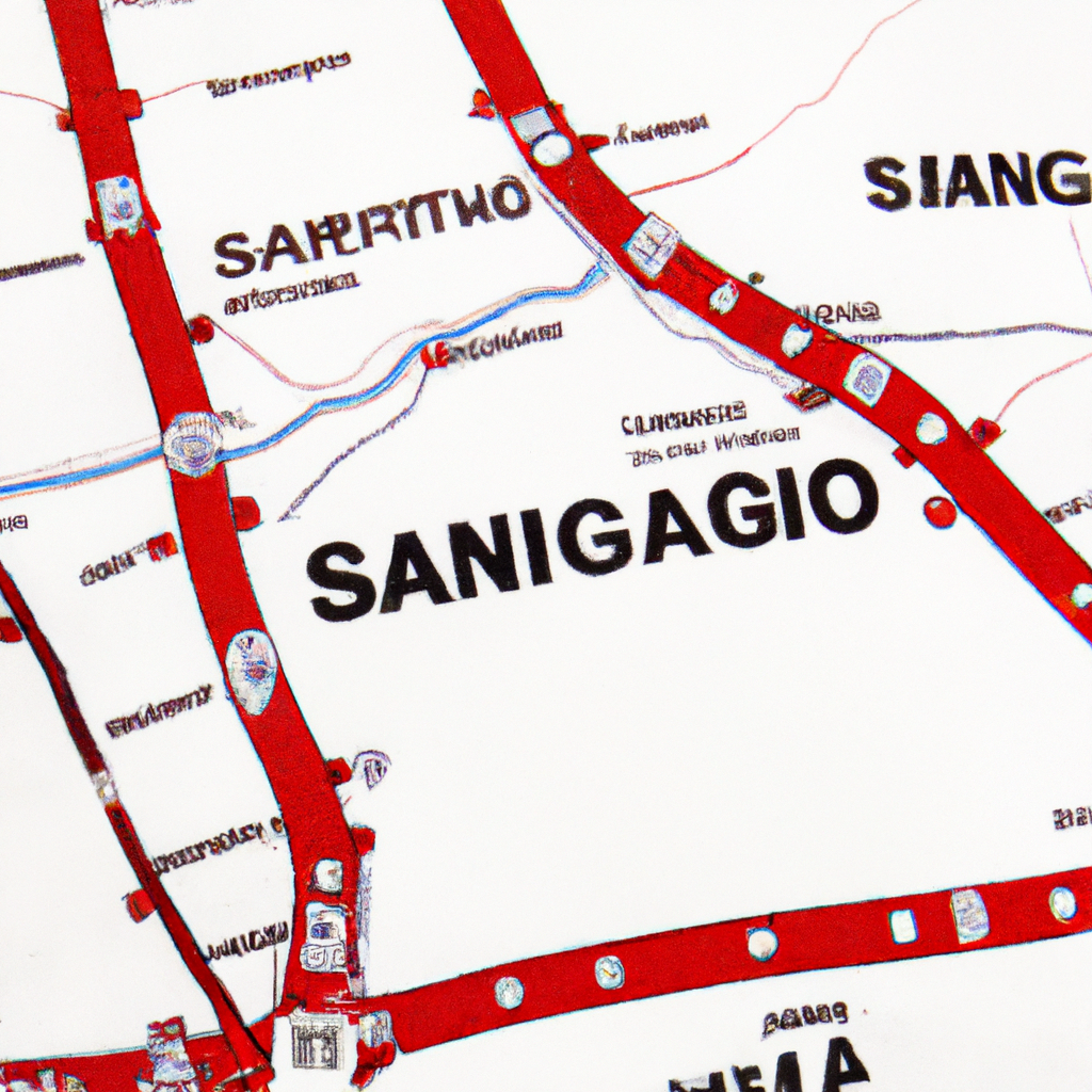 Mapa conceptual de Santiago de Chile con sectores creativos destacados y rutas urbanas minimalistas